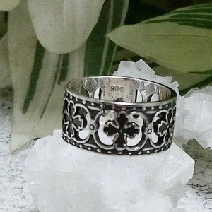 Medieval ring Gothic Cross ring Christian cross band 925 Sterling Silver jewelry victorian wedding band anniversary rings