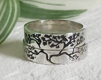 Wedding Rings Gepersonaliseerde gravure 925 Sterling Zilveren sieraden Tree of Life Ring Family Tree Ring Nature Pagan ringen Woodland Tree Branch