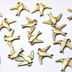 6 Antique Bronze-Colored Bird Pendants for Swallows image 2