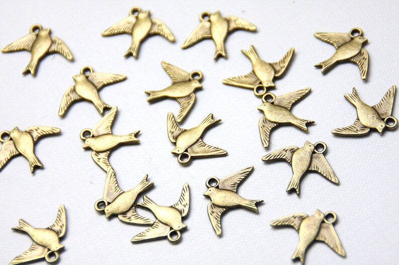 6 Antique Bronze-Colored Bird Pendants for Swallows image 2