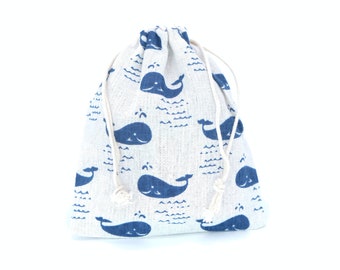 Cloth Bag Whales 140 x 160 mm GR. M for Guest Gifts Baptism Gift Bag Advent Calendar