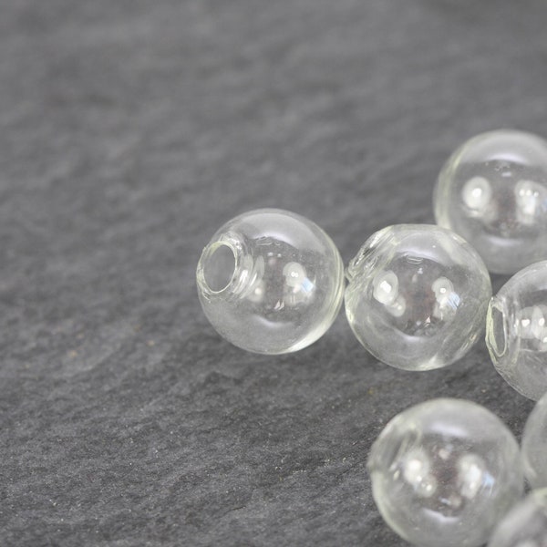 12 x perles creuses 11-12 mm perle de verre transparent 1 trou NOUVEAU