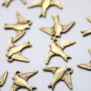 6 Antique Bronze-Colored Bird Pendants for Swallows image 1