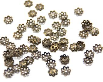 50 x tappi di perle antiche 8 mm bronzo vintage