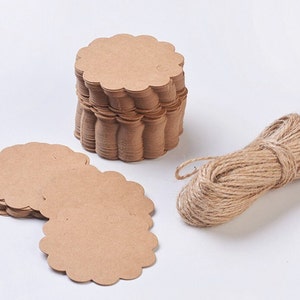 24 etichette regalo in carta kraft etichette con bordo ondulato 60 mm