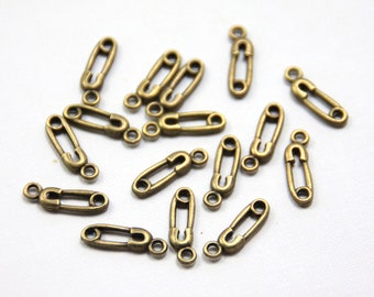 10 x safety pin pendant bronze