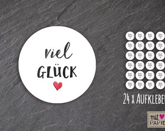 24 x sticker "Vie Glück" 40 mm white sticker