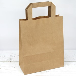 Sacos de papel com alça plana papel kraft marrom 18x20x8cm sacos para presente