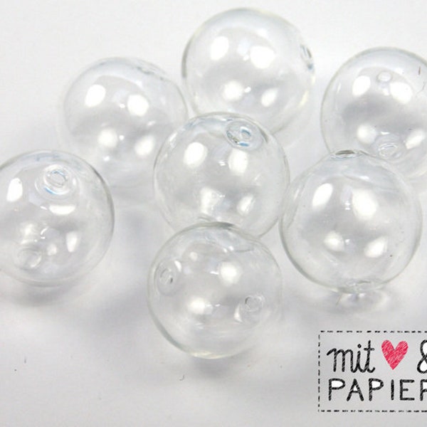 12 x Hollow beads 16 mm 2-hole clear transparent glass bead