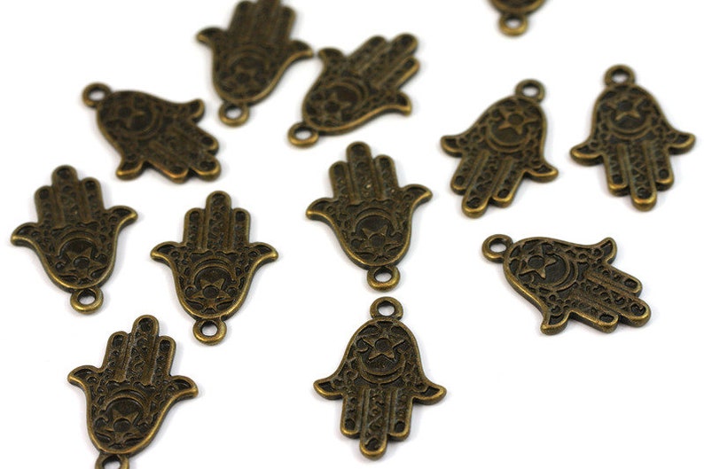 4 x Hamsa Hand bronsfärgade händer hängen bild 2