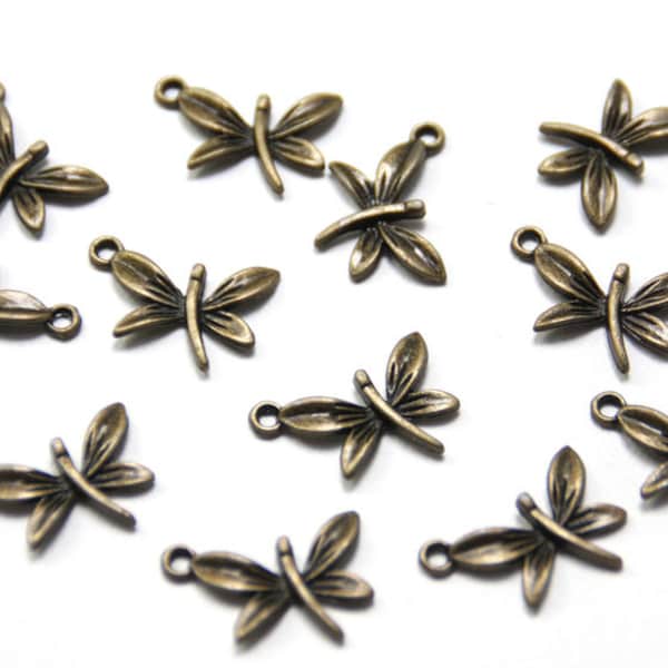6 Libelle Antik Dragonfly bronzefarben Anhänger