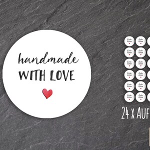 24 x autocollant « Handmade with Love » 40 mm blanc