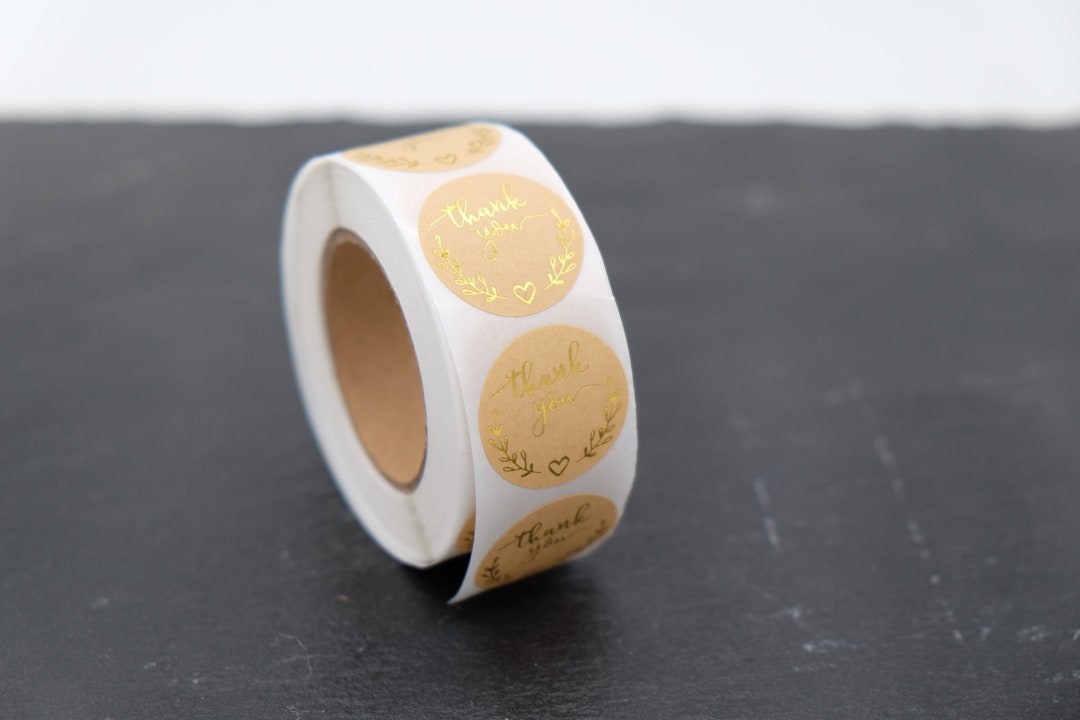 Thank You Kraft Paper Stickers on a Roll 500 Pieces - 25 Mm Round Size ...