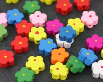 50 wooden beads flower shape COLORFUL 15 mm