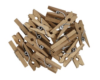 24 x Mini Clothespins wood gold-coloured