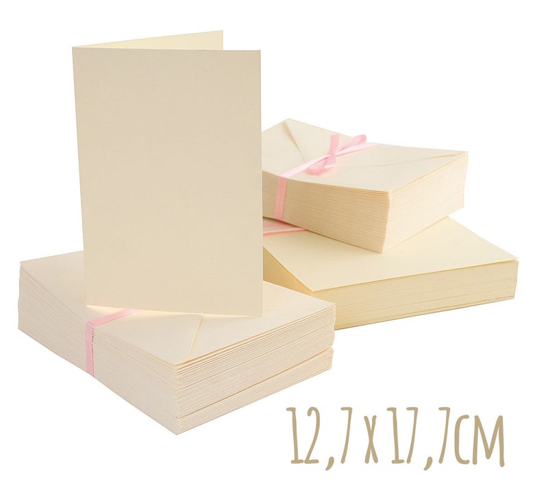 10 folded cards envelopes 12,7 x 17,7 cm cream image 1