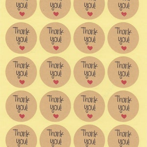 20 pz - Thank You Sticker Kraft Paper Grazie diametro 35 mm