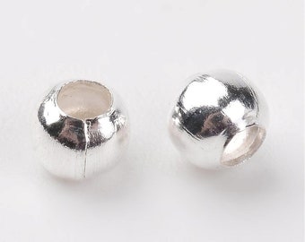 50 x billes de perles en laiton métallique 3 mm de couleur argent