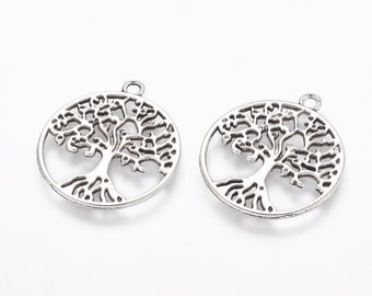 5 x Tree of Life 2 pendants vintage silver-coloured NEW