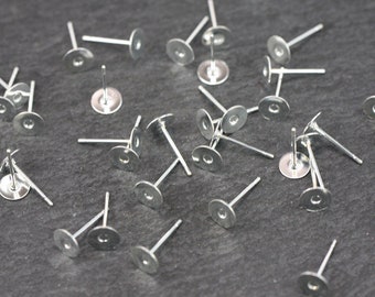 20 x Ohrstecker 6mm Klebefläche silberfarben