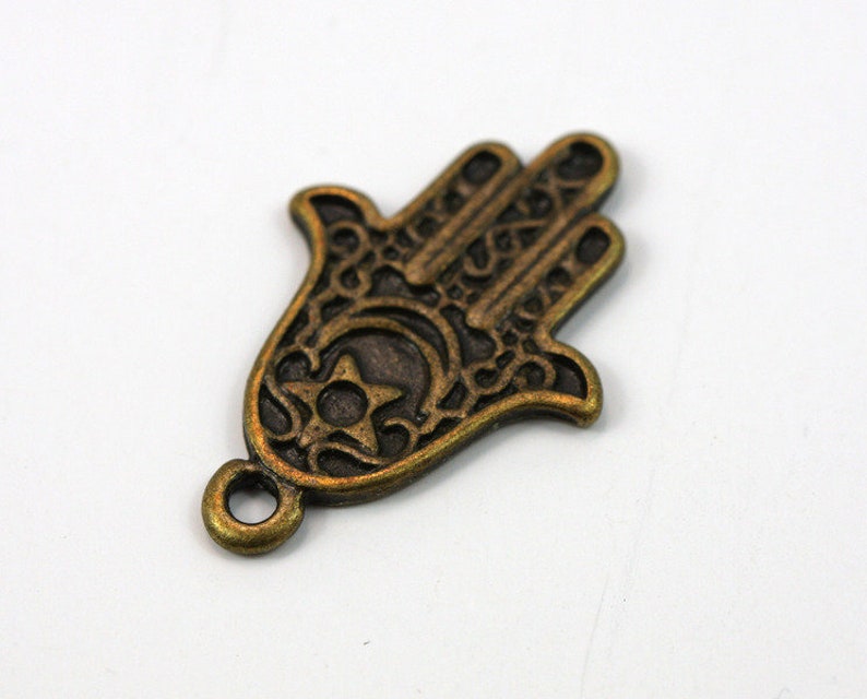 4 x Hamsa Hand bronsfärgade händer hängen bild 1