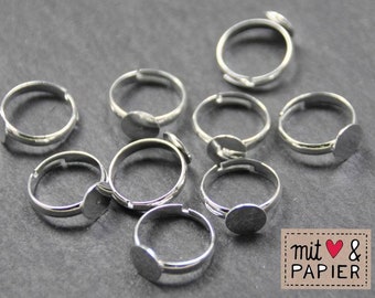 4 Ringrohlinge silberfarben 14mm für Kinder Ring