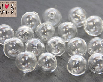 50 x hollow beads 12 mm clear transparent glass bead