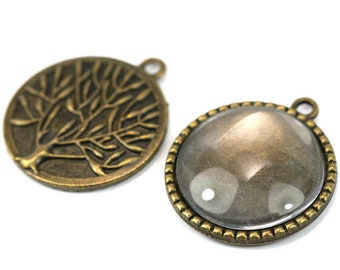 2 sockets 25 mm round tree bronze pendant