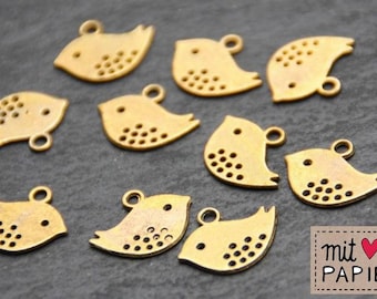 6 x bird antique gold colored bird pendant