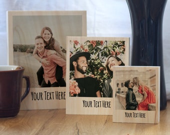 Foto auf Holzscheibe, Holzblock mit Bild, personalisierter Fotorahmen, Holzbearbeitungsjubiläumsgeschenk für ihn, Freundgeburtstagsgeschenk