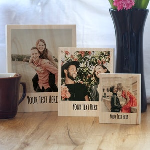 Photo on wood slice, Wooden block with picture, Personalized photo frame, Woodworking anniversary gift for him, Boyfriend birthday gift