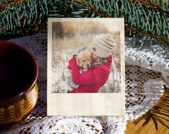 Aimant de Noël personnalisé avec votre photo imprimée sur bois, cadeau de Noël personnalisé, souvenir de Noël écologique pour sœur ou frère