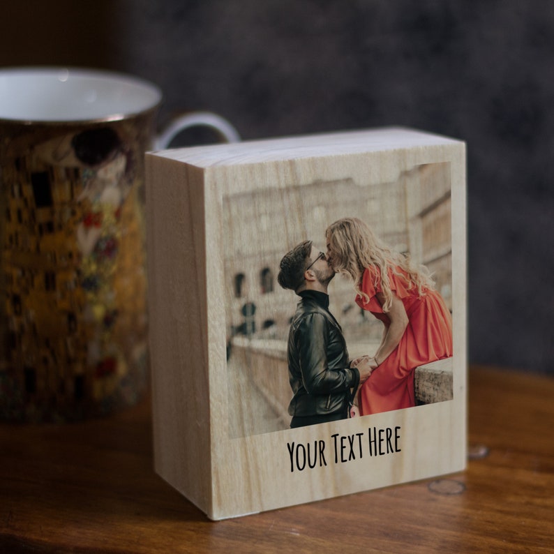 Photo on wood slice ∙ wooden block with picture ∙ personalized photo frame ∙ woodworking anniversary gift for him ∙ boyfriend birthday gift 
