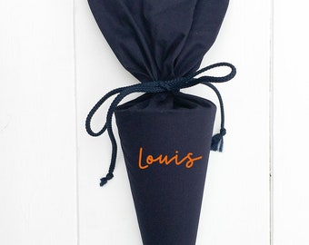Cono escolar pequeño de tela personalizado, azul oscuro | 35 cm
