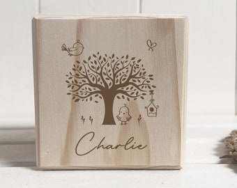 Hucha de madera para niños personalizada con nombre - regalo para cumpleaños infantiles, bautizo, nacimiento - regalo de Navidad individual