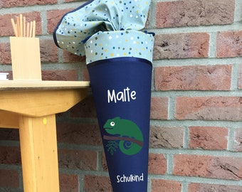 Cono escolar Camaleón | Tela | Personalizado | Cono de caramelo | 70 cm