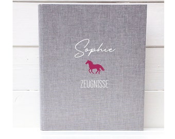Carpeta de notas personalizada con temática de caballos para niñas - Regalo para la vuelta al cole | Carpeta de tela/lino | Carpeta de anillas