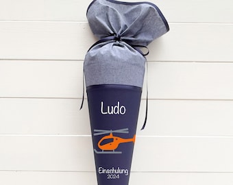 Cono escolar de helicóptero de tela personalizado para niños | con nombre