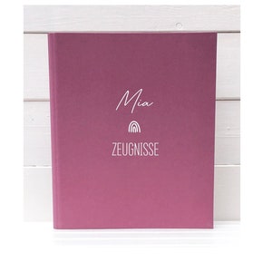 Zeugnismappe personalisiert Mädchen Jungen Einschulung Geschenk | Zeugnisordner Stoff Leinen | Ringbuch | Regenbogen