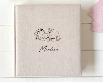 Fotoalbum Baby personalisiert Geschenk zur Geburt Taufe Leinen