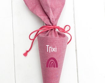 Cono escolar de tela arcoíris personalizado para hermanos | 35 cm