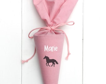 Cono escolar de tela personalizado para hermanos, diseño de caballos | 35 cm