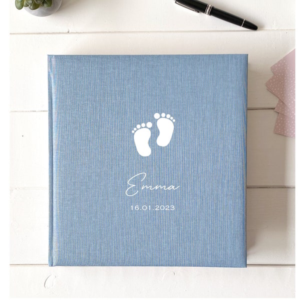 Fotoalbum Baby Füße | personalisiert | Geschenk zur Geburt |Taufe | Leinen