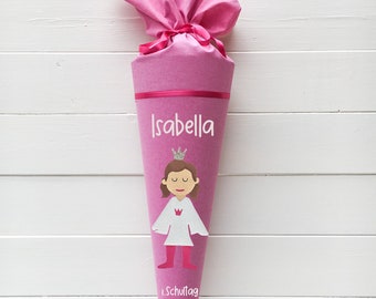 Cono escolar para niñas, princesa | Tela | con nombre | Cono de caramelo | 70 cm