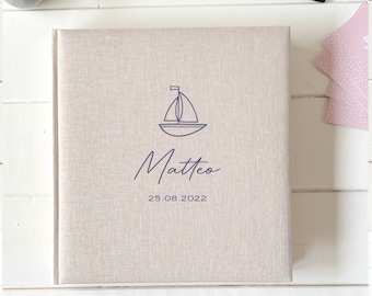 Fotoalbum Junge Mädchen | personalisiert | Geschenk zur Geburt |Taufe | Leinen Segelboot