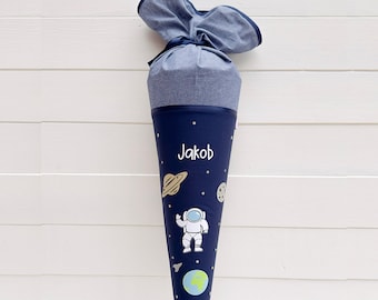 Cono escolar para niño, espacio, astronauta, espacio | tela | con nombre