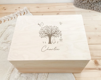 Caja de recuerdos de madera para bebé con nombre | Regalo de bautizo personalizado para niños y niñas - Conserva recuerdos únicos
