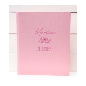 Zeugnismappe Mädchen Blumen personalisiert Einschulung Geschenk | Zeugnisordner Stoff Leinen | Ringbuch