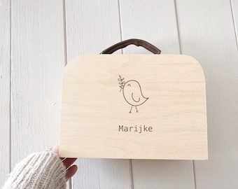 Maleta de bebé con nombre | Recuerdos de bebé personalizados | Pájaro