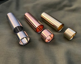 JSA “SmoothRaw Ultra Duo Trio” Trifecta Series, alumínio, cobre e latão, par de slides de guitarra/anel simplificados com chanfro confortável — tamanho de anel 9 dos EUA